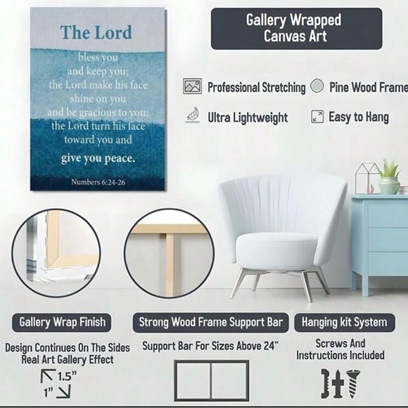Blessing Blue Bible Verse Wall Art, 8x12, Numbers 6:24-26 - Picture 3 of 5